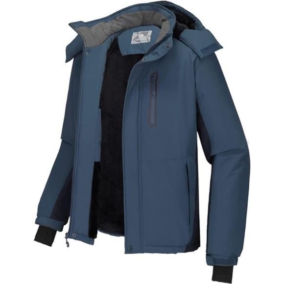 Men'sWaterproof Ski Jacket Detachable Hood Windproof Fleece Winter Coat